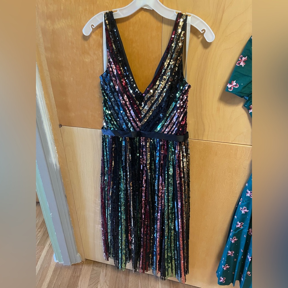 David’s Bridal Rainbow Sequin Dress